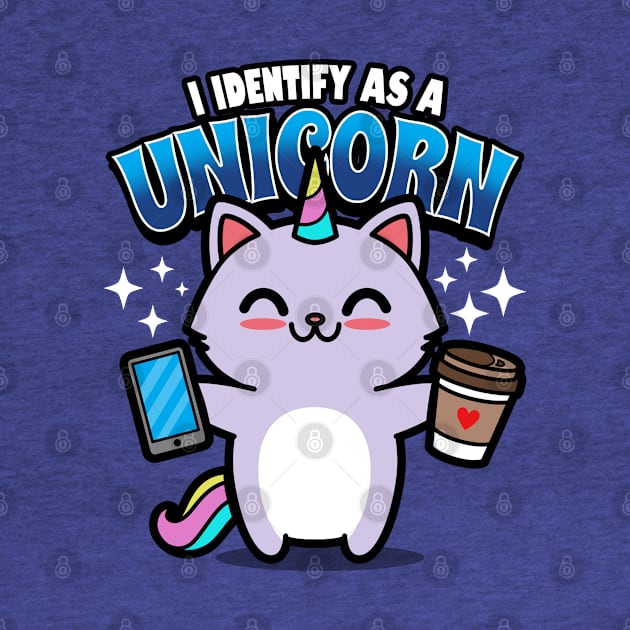 Cute Kawaii Coffee Lover Unicorn Techie Cat Funny Millennial Meme by BoggsNicolas